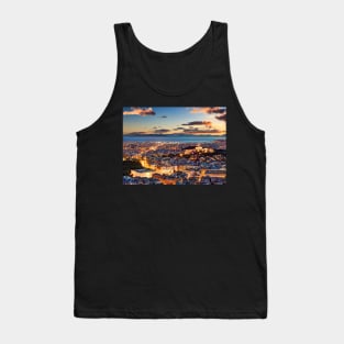 Athens after sunset with a view of the Parthenon on the Acropolis, the Parliament and the Saronic islands in Greece Tank Top